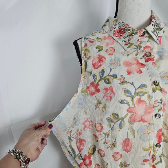 American Rag Cie Dress Women’s 1X Floral Sleeveless Button Front Ruffle Hem Boho - Picture 6 of 12